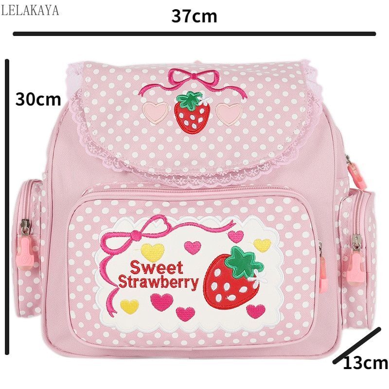 Backpack Embroidery Strawberry Pattern Lace Shoulder Bags Waterproof 30*37*13 CM
