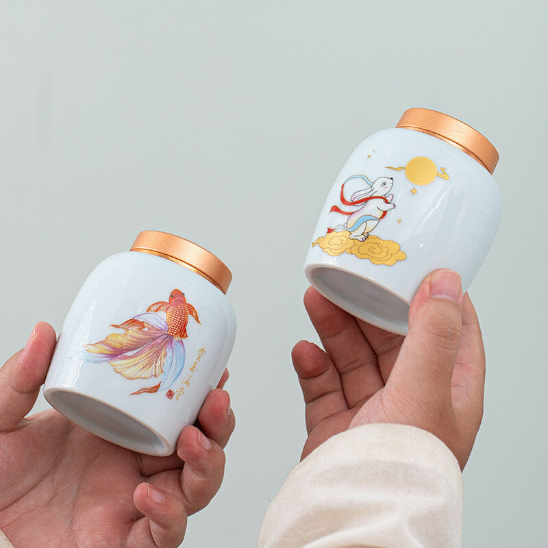 Canister With Lid Sealed Jar For Loose Tea Small Size Porcelain Floral Print New