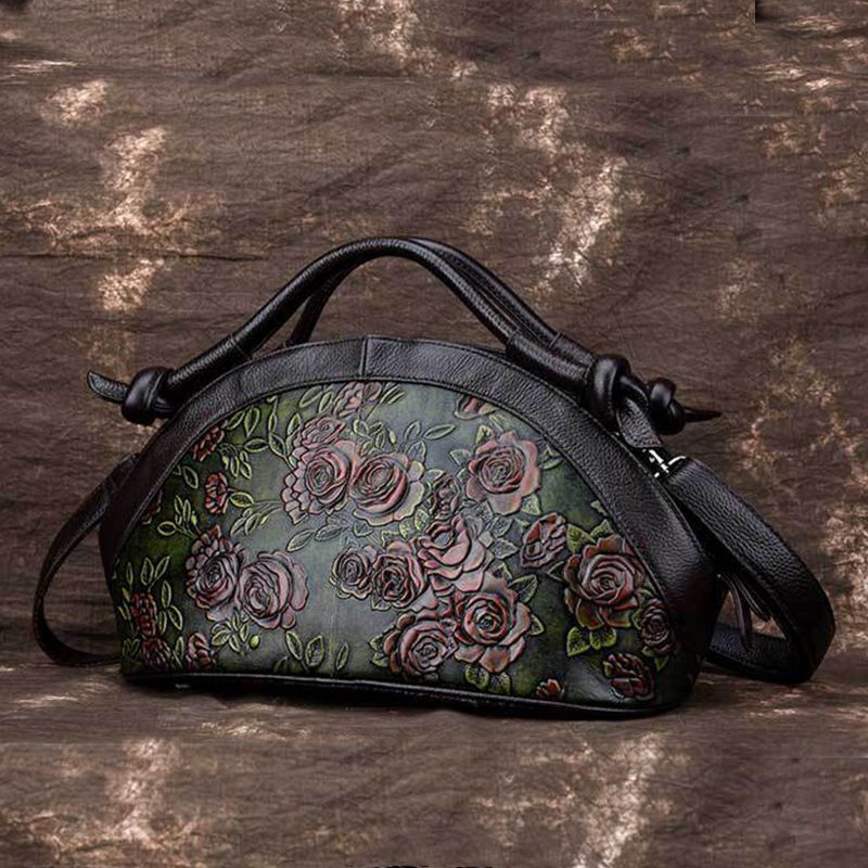 Natural Skin Shoulder Crossbody Tote Handbag Genuine Embossed Leather Retro Bags
