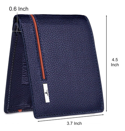 New Blue/Orange Bi-Fold Leather Men's Wallet RFID Protection Gift Item