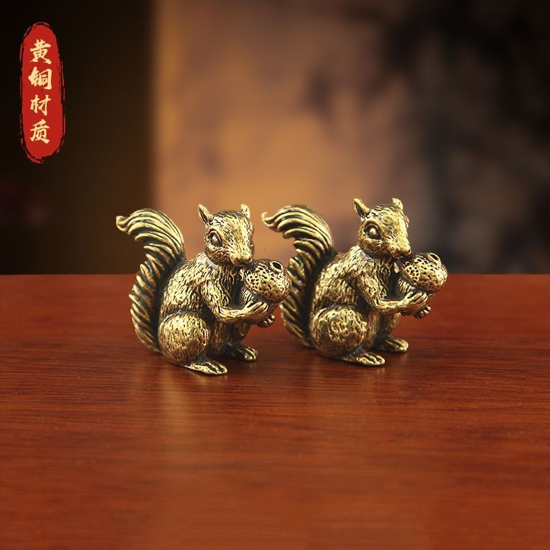 2PCS Solid Brass Squirrel Incense Holder 4.2cm Mini Figurine Desktop Ornament