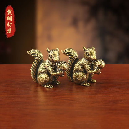 2PCS Solid Brass Squirrel Incense Holder 4.2cm Mini Figurine Desktop Ornament