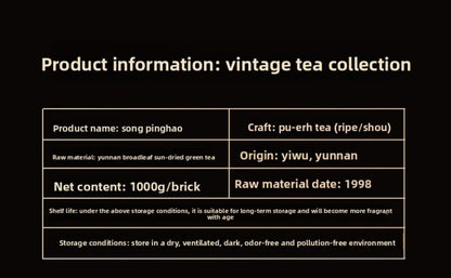 1000g Authentic Yunnan 1998 Mellow Aroma Ancient Tree Pu'er Tea Ripe Tea Brick