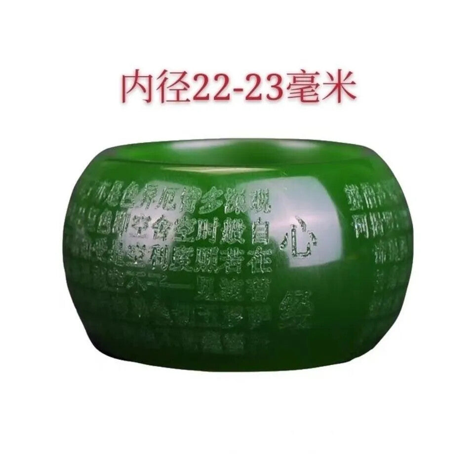 Natural Green Jade 22mm Ring Heart Meridian Emerald Buddhist Amulet Fashion -
