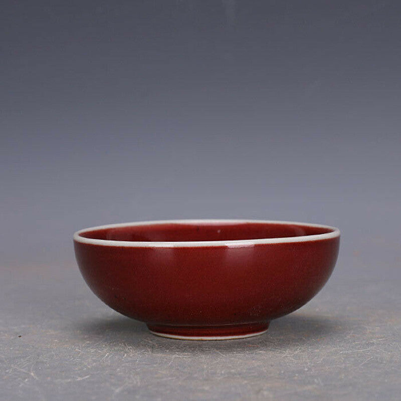 4.5 inch Chinese Ming Xuande Red Glaze Porcelain Teacup Bowl