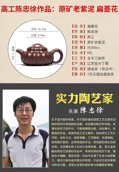 300cc Handmade Purple Clay Tea Pot in Yixing, China BianLingHua Hu Tea Pot-
