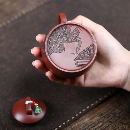 Handmade Carved Real Yixing Zisha Dicaoqing Clay Master Teapot Certificate Paper