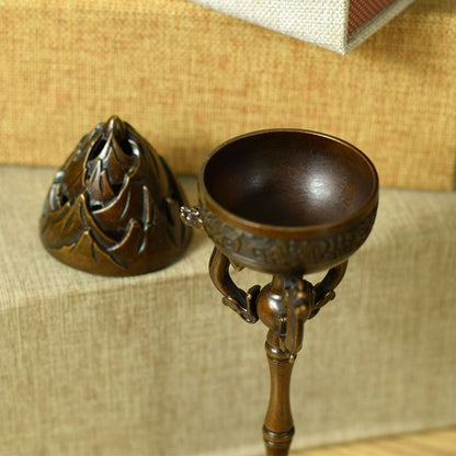 Pure Copper Dragon Phoenix Boshan Incense Burner 23x5.5cm Antique Censer 450g