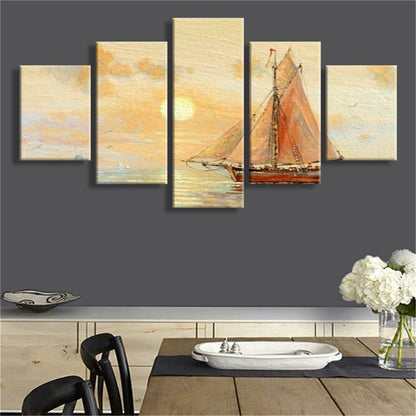 Sailboat Sunrise 5 Piece Art Poster Canvas Wall Art Home Decor Unframed