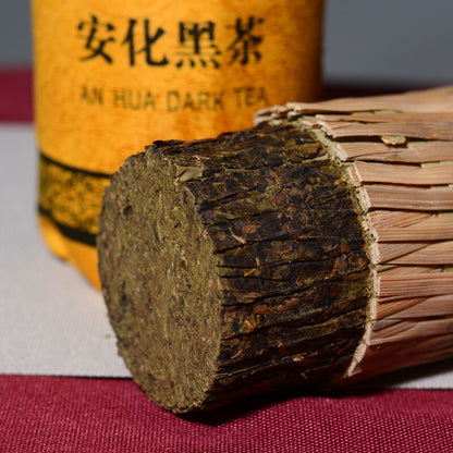 Anhua Shi Liang Tea Ten Tael Hua Juan Dark Tea Hei Cha In Bamboo Basket 362.5g