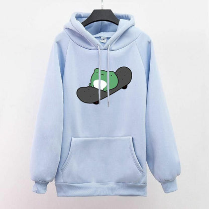 Oversized Sweatshirt Skateboard Frog Men Women's Hoodies Harajuku Warm Pullover
