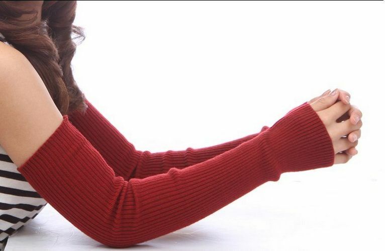 Women Thick Arm Cover 50cm Cashmere Long Sleeves Elbow Warmer Fingerless Mittens