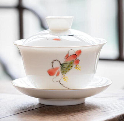 145ml Chinese Dehua Tea Set Ceramic Creative Kung Fu Gaiwan Tea Cup Bowl Tea