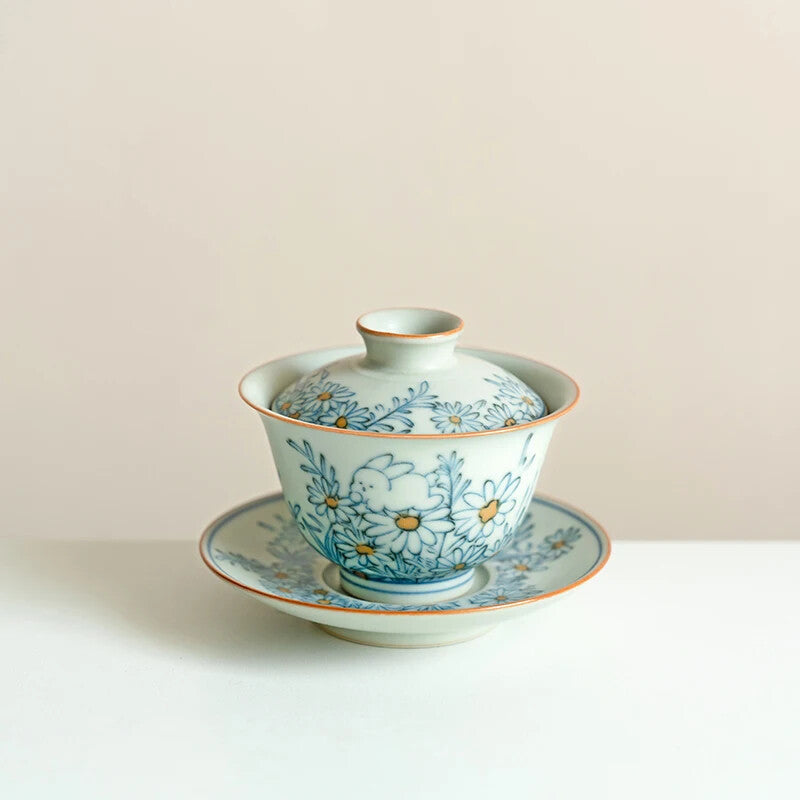 Chinese Hand-painted Flowers Ceramic Gaiwan Handmade Teacup Household Tea Bowl