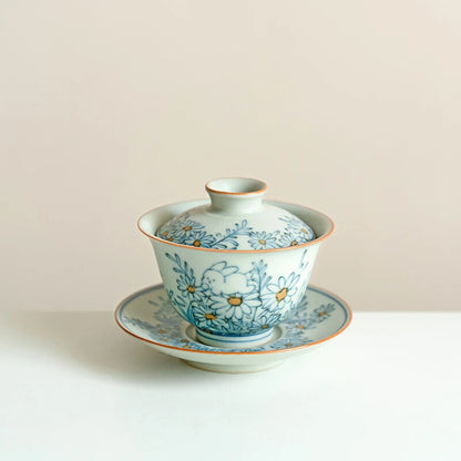 Chinese Hand-painted Flowers Ceramic Gaiwan Handmade Teacup Household Tea Bowl