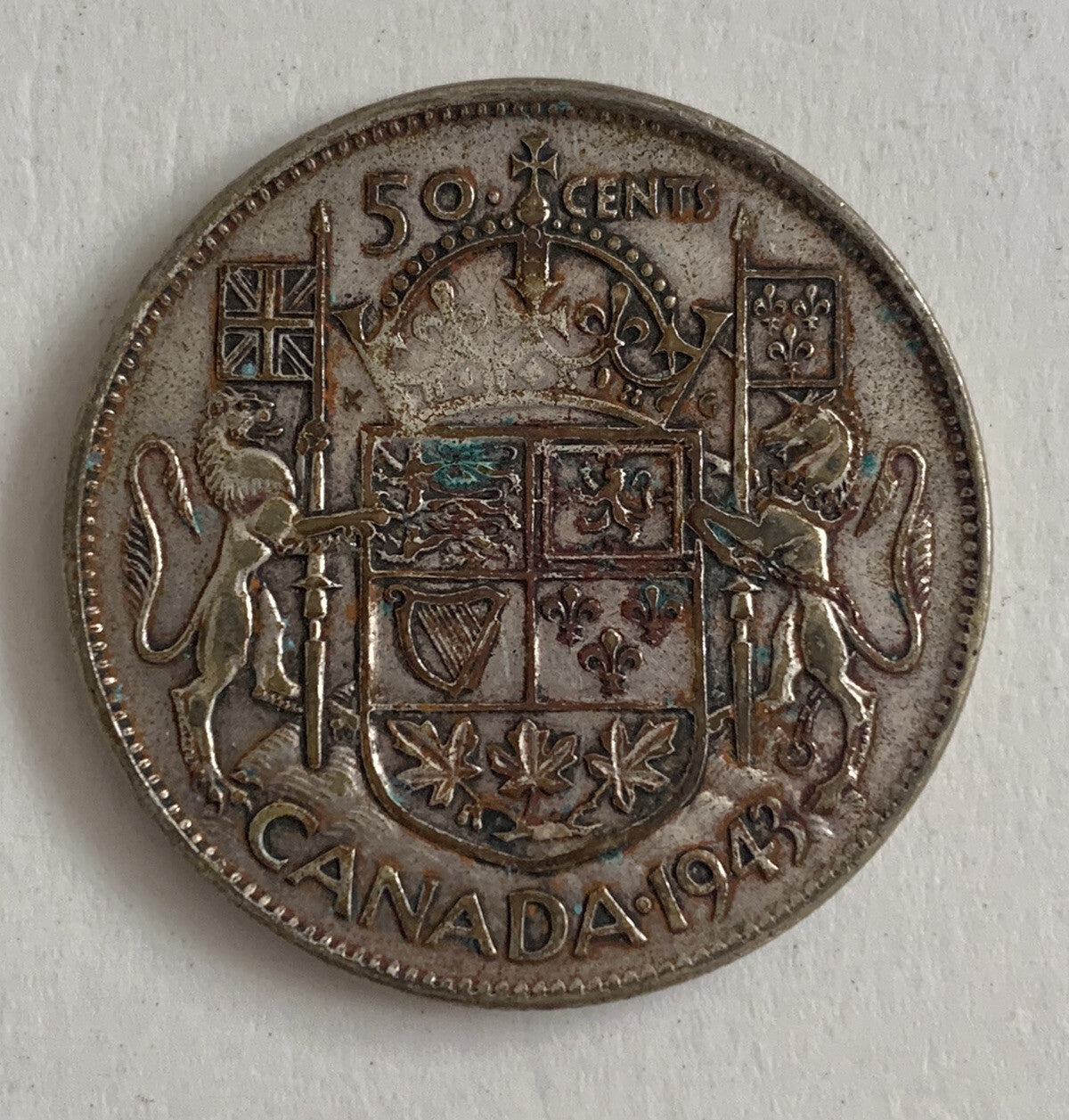 1943 CANADA 50 Cents Silver Coin Silver .800 George VI Royal Canadian Mint