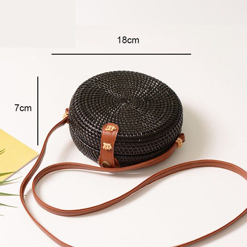 Straw Bags Round Woven Handmade Summer Beach Circle Crossbody Shoulder Bag 1 PC