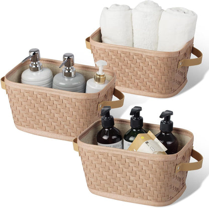 Woven Storage Baskets for Home Kitchen Organizing Decoration Brown 3 Pieces