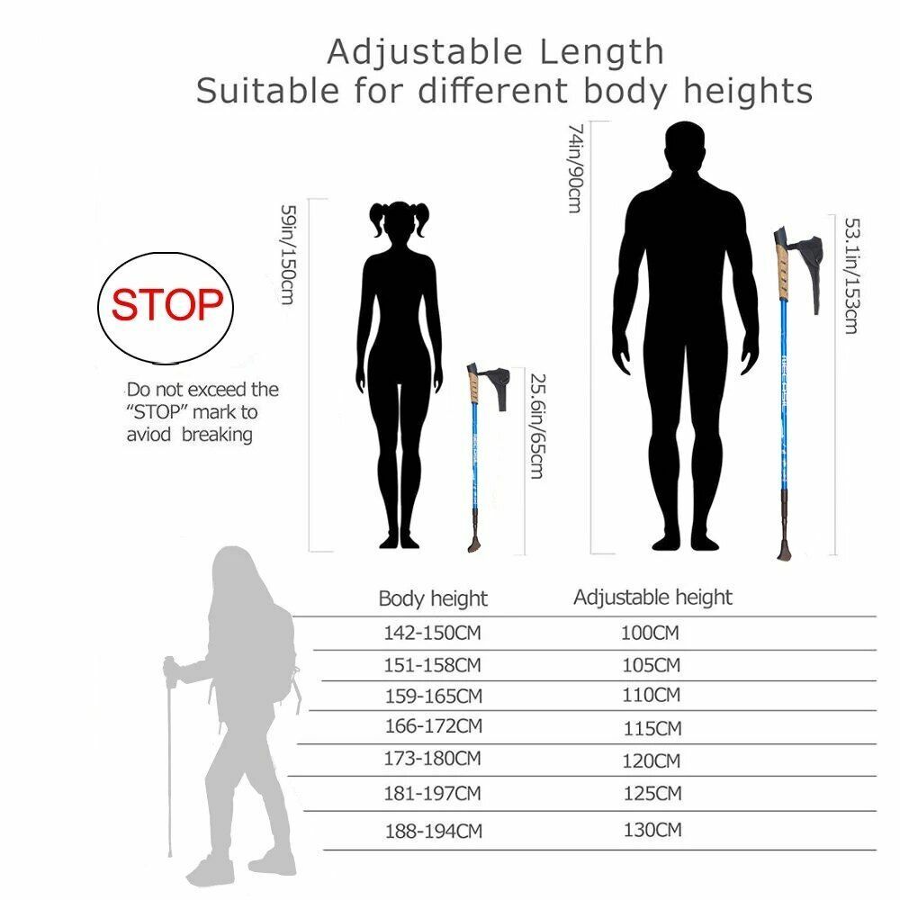 2pcs/lot Nordic Walking Sticks Hiking Aluminum Telescopic Trekking Pole 3 Joints