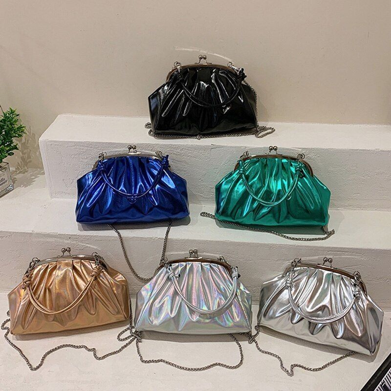 Sparkles Crossbody Bag Silver Green Clip Shell Handbag Chain Shoulder Purse 1 PC