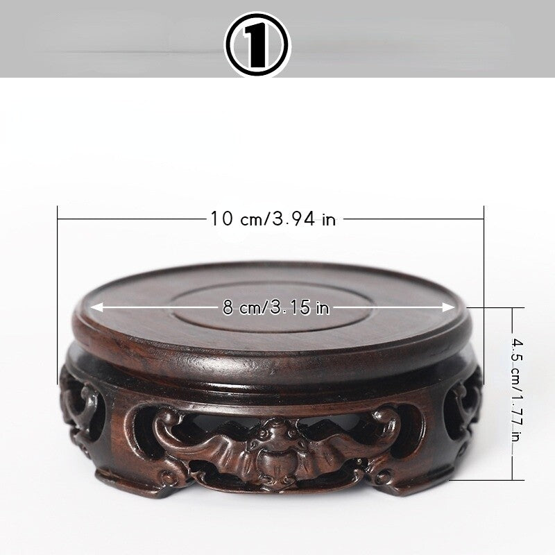 Round Ebony Pedestal Wood Carving Teapot Base Buddha Flowerpot Display Stand New