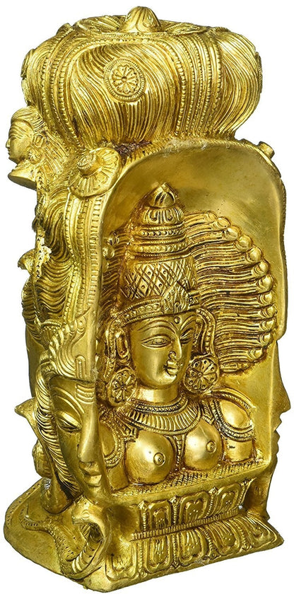 Hindu God Lord Brass 3 Face of Shiva with Goddess Parvati Face Idol Figurines