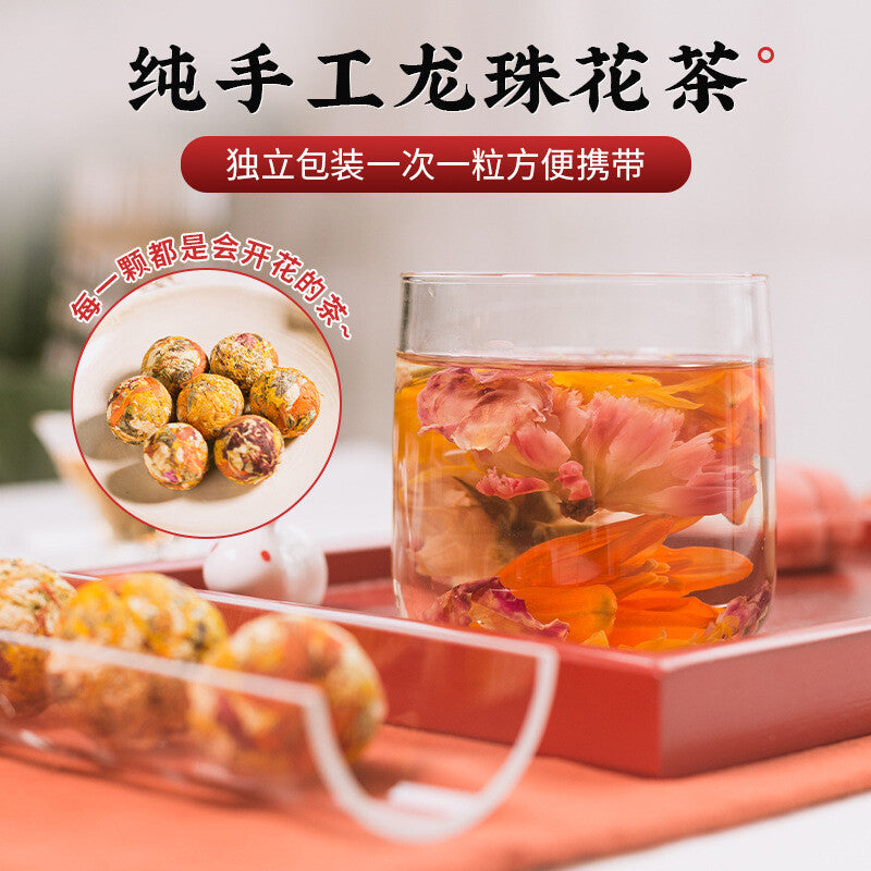 Handmade Yunnan Pu'er Jasmine Tea with Rose, Chrysanthemum, Dragon Ball Flower