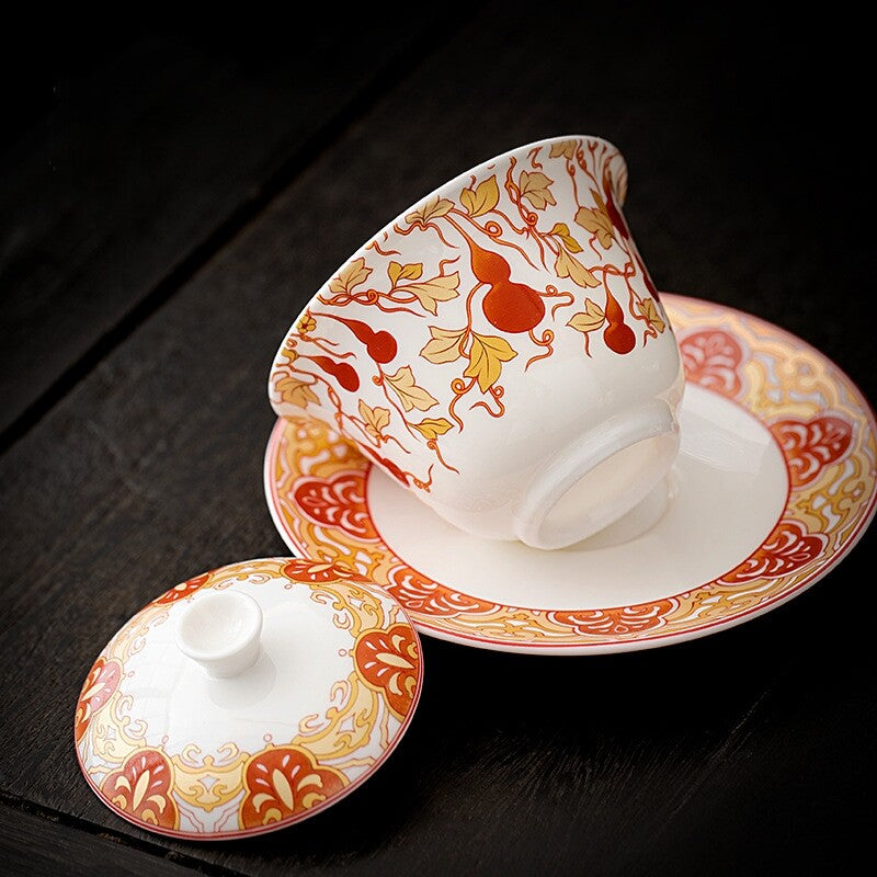 Porcelain Gaiwan Tureen Ceramic Sancai Bowl Chinese Tea Brewer 160ml Saucer Lid