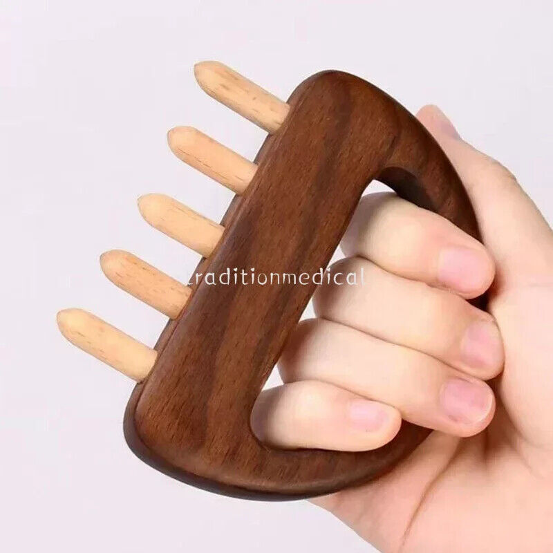 Solid Wood Meridian Brush Five Teeth Scalp Massage Scraping Acupuncture Therapy