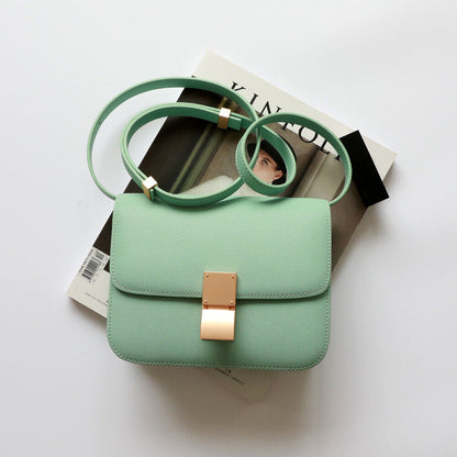 Real Leather Small Flap Box Square Clutch Shoulder Bag Purse Crossbody Trunk