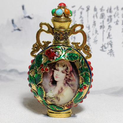vintage Beijing chinese cloisonne snuff bottle box young women Painted souvenir