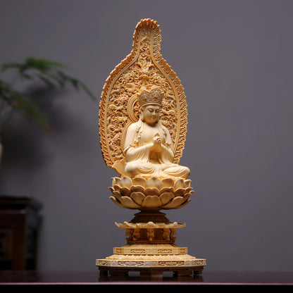 Wood Carved Mahavairocana Kuan Yin Bodhisattva Statue for Home or Temple Worship