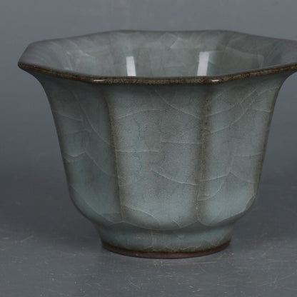 3.3" Collection Chinese Song Porcelain Guan Kiln Hacking Eight Sides Cup