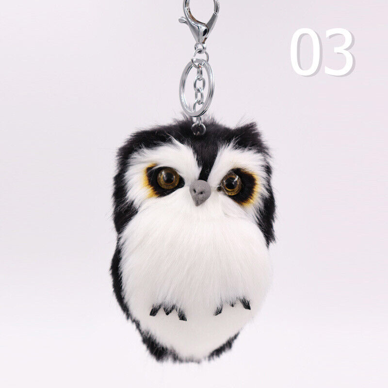 Cute Rabbit Fur Furry Owl Pendant Bag Charm Key Chain Plush Animal Car Pendant