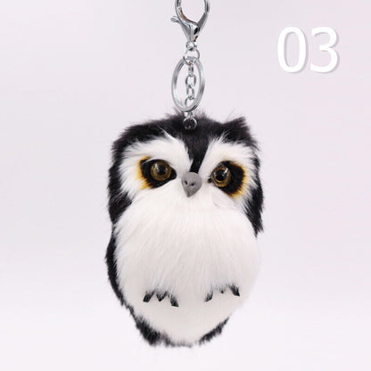Cute Rabbit Fur Furry Owl Pendant Bag Charm Key Chain Plush Animal Car Pendant