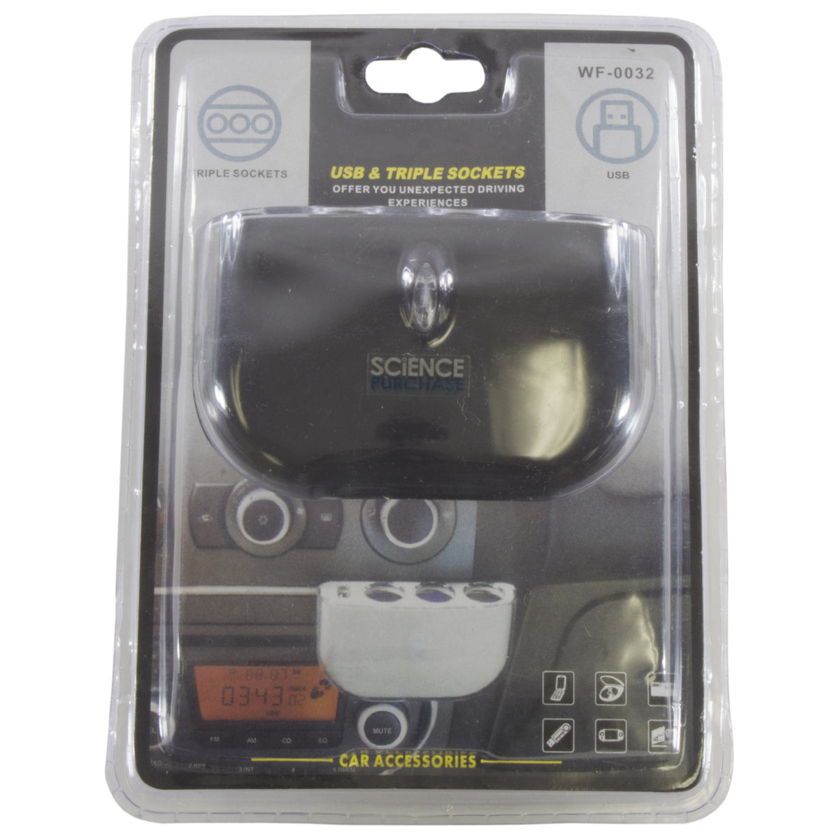 3-Way Multi Socket Auto Car Cigarette Lighter Splitter with USB Port Car Charger