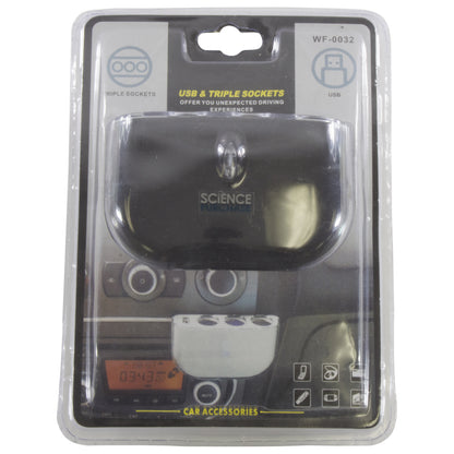 3-Way Multi Socket Auto Car Cigarette Lighter Splitter with USB Port Car Charger