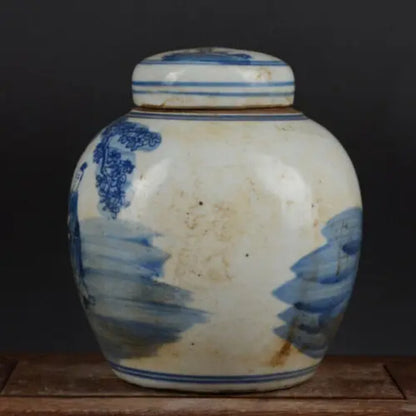 6.3" Chinese Blue and White Porcelain Jar Qing Kylin Kid Design Pot Tea Caddy