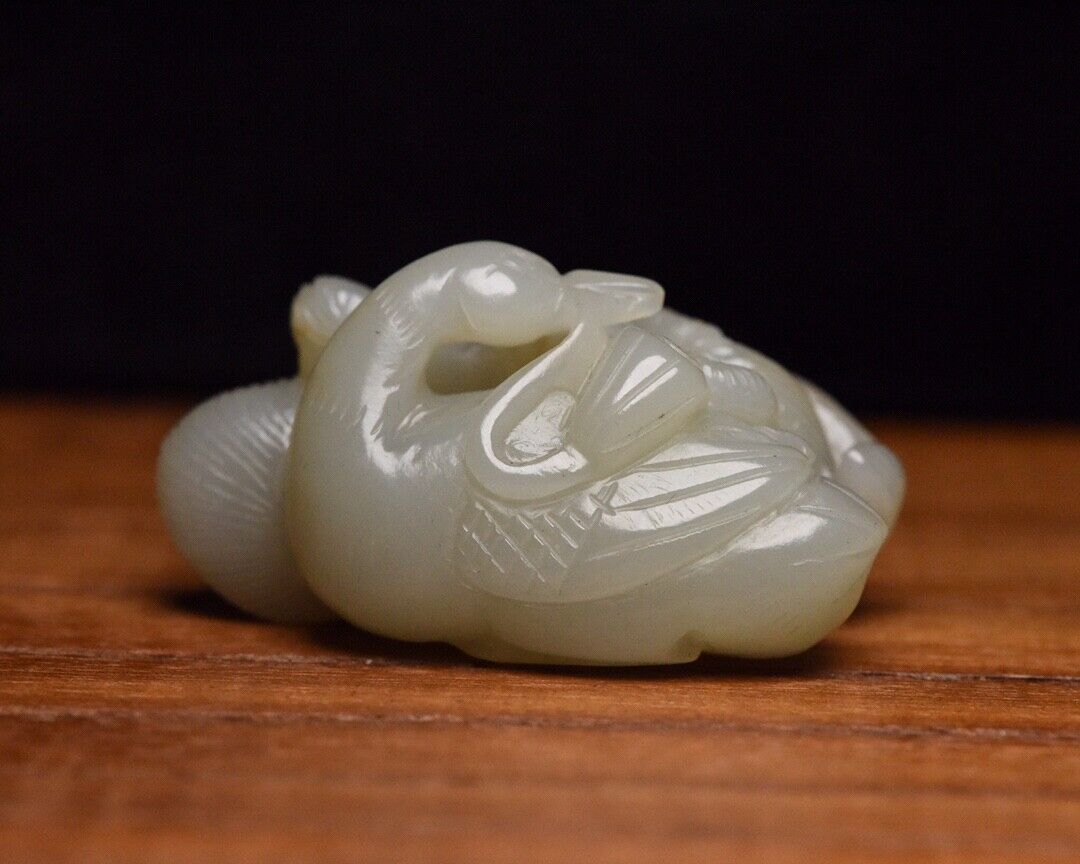 Collection Chinese Antique Natural Hetian Jade Carved Nice Goose Statue Figurine