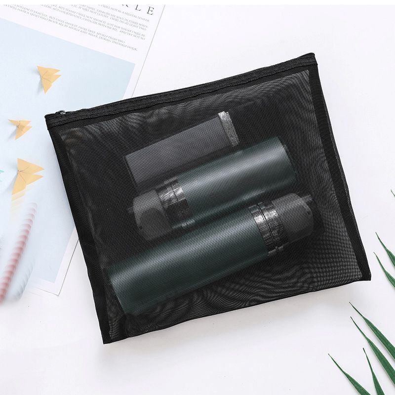 Black Transparent Mesh Cosmetic Makeup Bag Organizer Travel Storage Pouch Cases