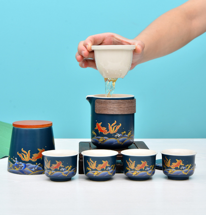 Ceramic Kungfu travel tea set express cup one pot four cups