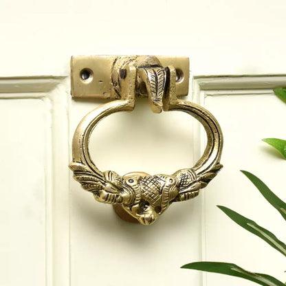Antique Look Brass Elephant Trunk Up Peacock Door Knocker Door Bell Home Decor