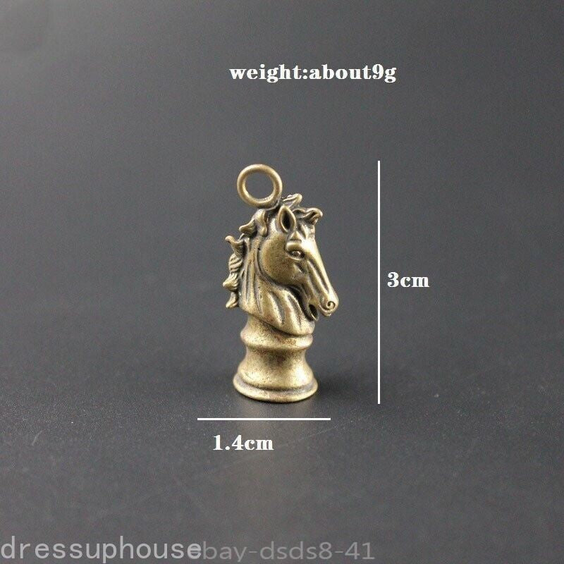 Solid Brass Chess Knight Keychain Hanging Horse Head Jewelry Tea Pet Miniature