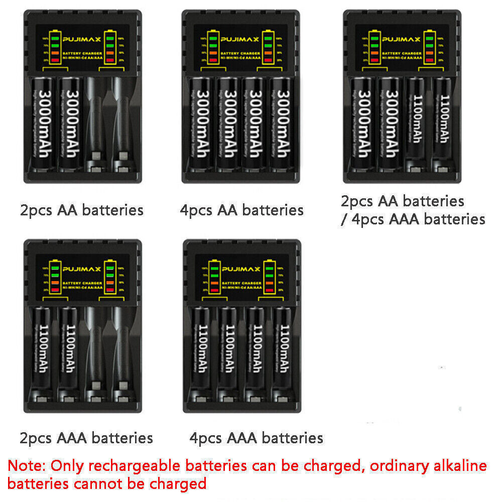 Intelligent Battery Charger 4 Slot For AA AAA NI-CD NI-MH Rechargeable Batteries
