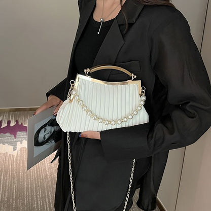 Leather Shoulder Bag Pearl Chain Handbag Crossbody Bags Chain Purse 26*9*15 CM