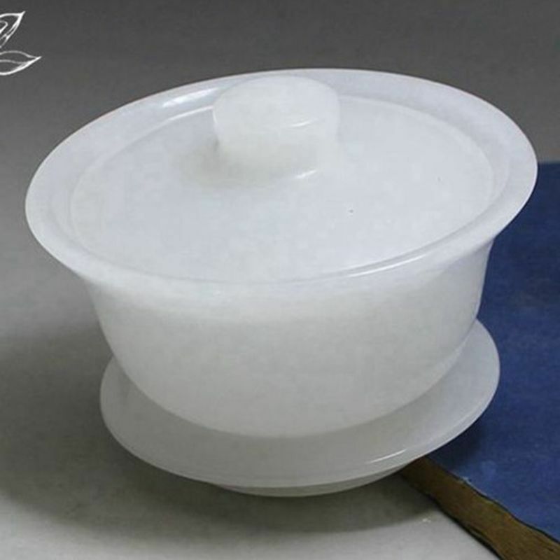 8cm Chinese Natural White Jade Gaiwan Tea Set Tea Bowl Cup Kung Fu Tea Ceremony