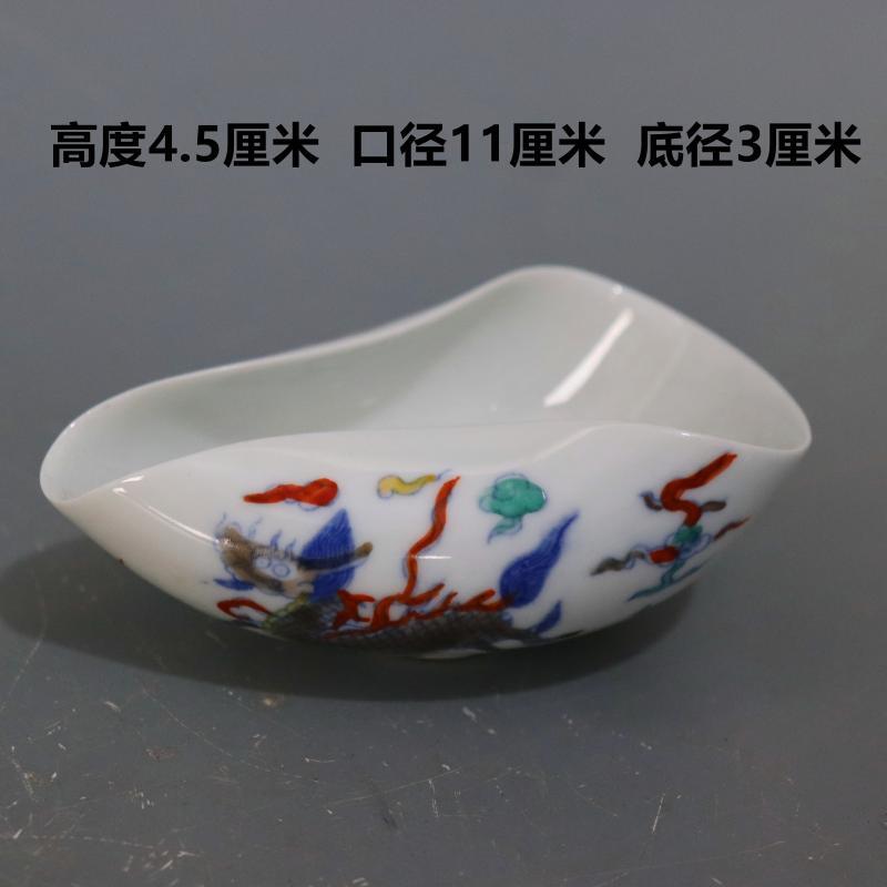 4.3" Chinese Ming Chenghua Blue & White Doucai Porcelain Kylin Design Tea Shovel