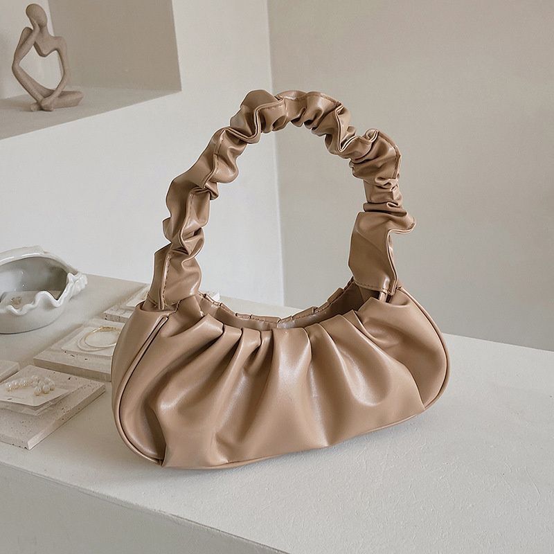 Pleated Synthetic Leather Bags Dumpling Tote Armpit Purse Underarm Bag 25*17*7CM