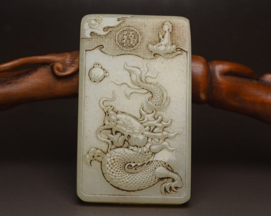 Chinese Antique Hetian Jade Carved Dragon Statue Pendant Gift Jewelry Collection