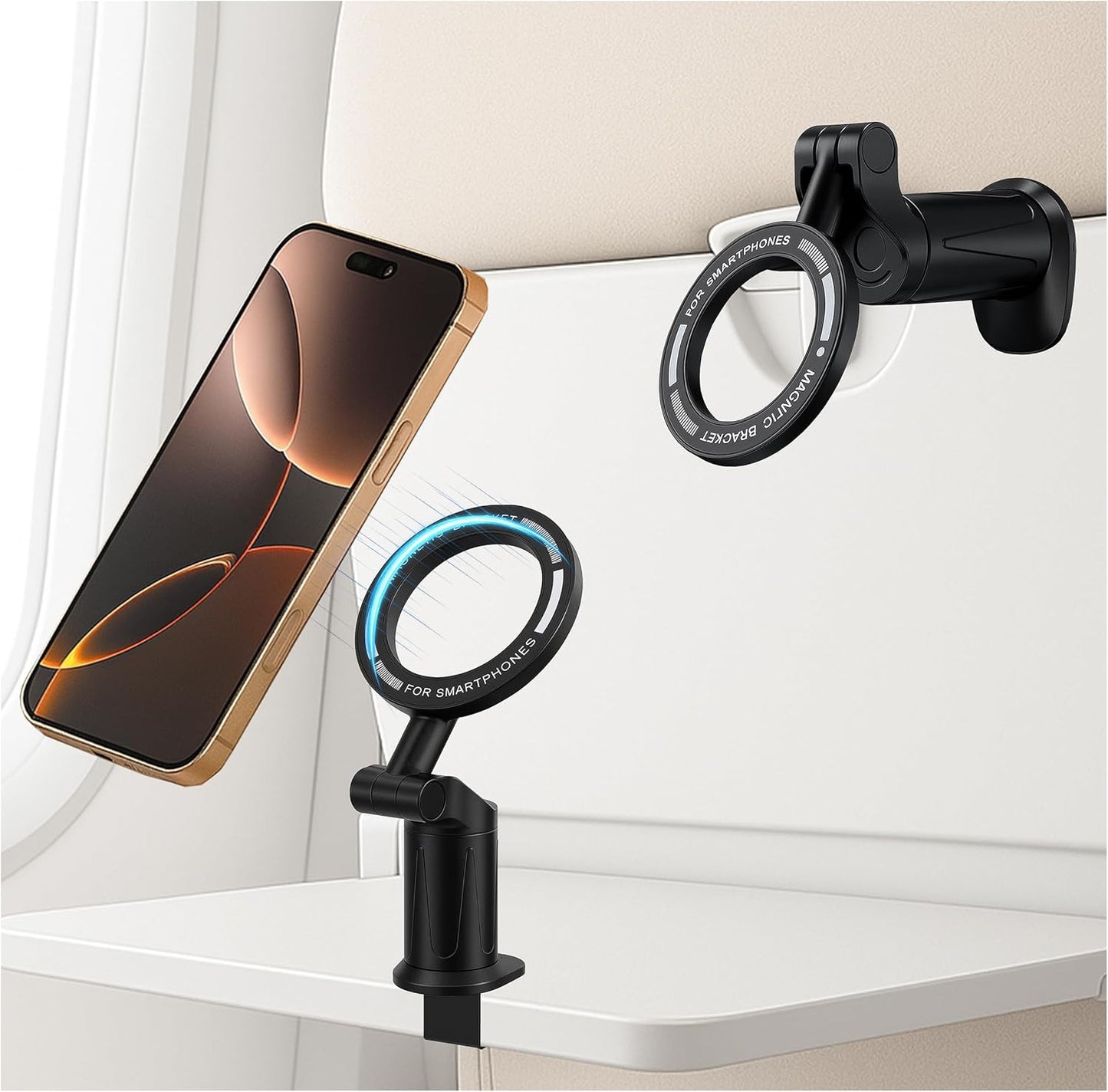 Universal 360° Magnetic Airplane Phone Holder Mount – Strong Clamp, Compatible w
